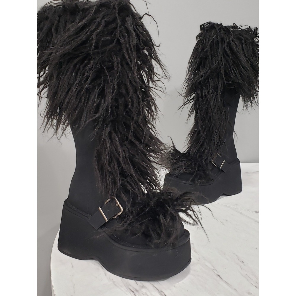 NEW SIZE 5 Dollskill Current Mood Kooky Monster Platform Boots Faux Fur Festival
